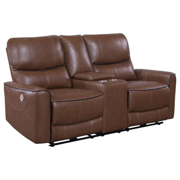 Greenfield Upholstered Power Reclining Loveseat Saddle Brown by Coaster Furniture - Image 2
