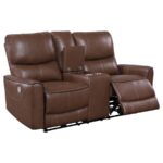 Greenfield Upholstered Power Reclining Loveseat Saddle Brown by Coaster Furniture - Image 3