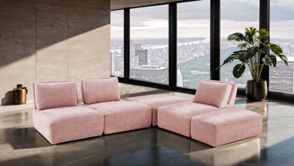 Stavanger Pink L-Sectional Sofa Contemporary Bouclé FM63001PK-F by Furniture of America - Image 2