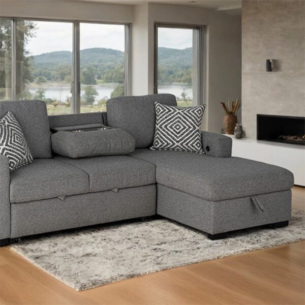Chatham Gray Contemporary Sectional Sofa with Sleeper FM64005GY-SECT-R by Furniture of America - Image 2