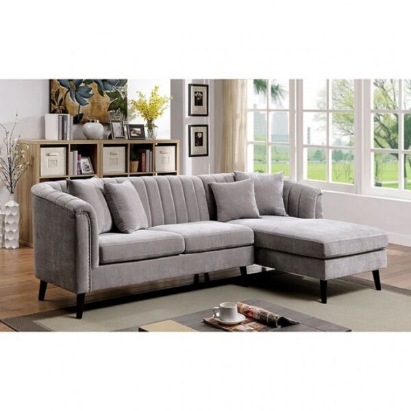Goodwick Mid-Century Modern Light Gray Chenille Sectional Sofa with Chaise CM6947-SECT by Furniture of America - Image 4