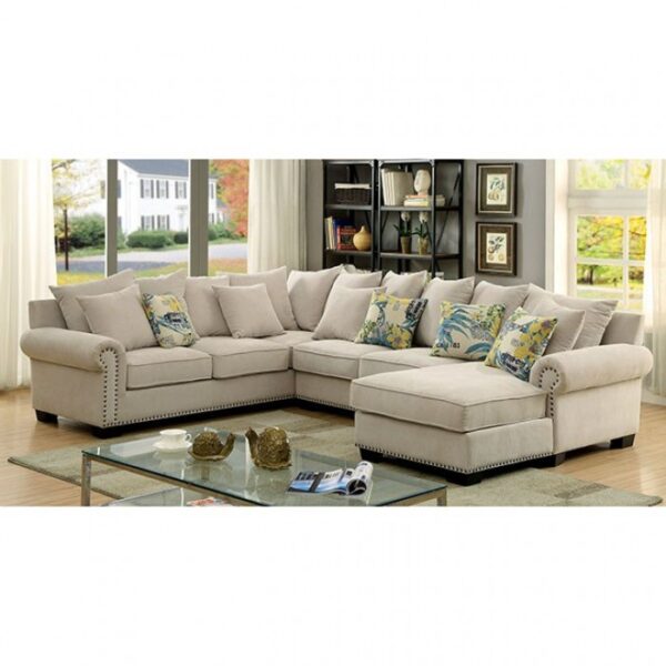 Skyler Transitional Beige Sectional Sofa with Nailhead Trim CM6156-SECTIONAL by Furniture of America - Image 3