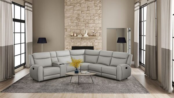 Jacobus Motion Sectional CM9986LG-M-SECT Transitional Light Gray Leather by Furniture of America - Image 2