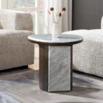 Haidar Natural Marble End Table with Brown Veneer Base LV04566 By ACME
