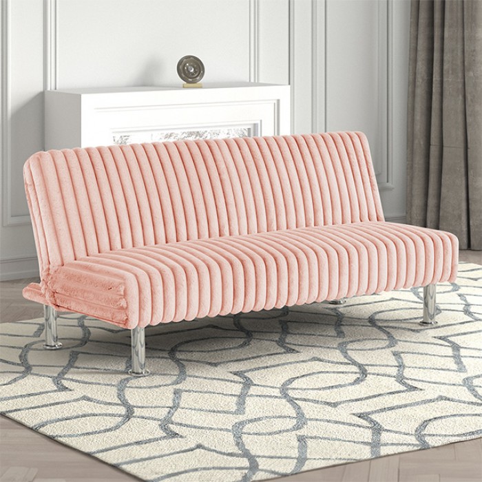 Hinwil Pink Futon Sofa Bed FM2903PK Stylish Versatility for Modern Living by Furniture of America | U-Trade Furniture Hinwil Pink Futon Sofa Bed FM2903PK Stylish Versatility for Modern Living by Furniture of America - Image 1