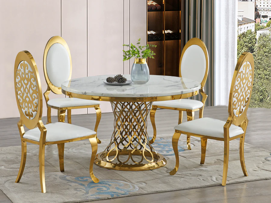 D1011 Faux Marble Gold 5PC Dining Set By McFerran | U-Trade Furniture D1011 Faux Marble Gold 5PC Dining Set By McFerran - Image 1