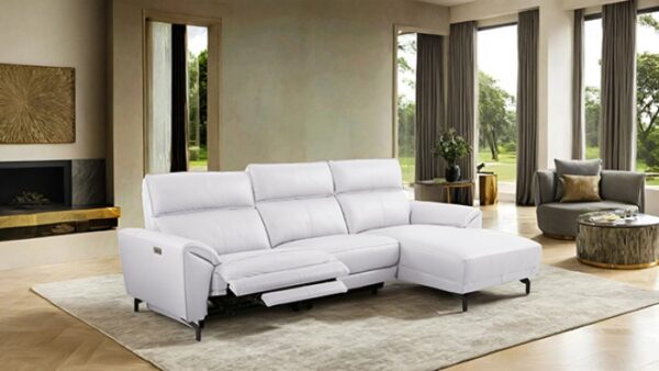 Themis White Leather Power Sectional with Right Chaise CM9937WH-SECT-PM-R by Furniture of America - Image 2