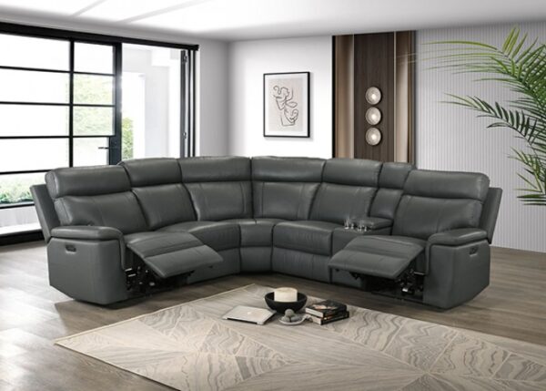 Oliverus Dark Gray Leather Match Power Sectional  FM69009DG-SECT-PM Transitional by Furniture of America - Image 6