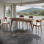 Buren 5 Pc Mid-Century Modern Dining Table Set FM30007WN-T-5PC-05WN Rich Walnut & Beige by Furniture of America