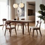 Croglio 5 Pc Dining Table Set FM30008WN-T-5PC-05WN Mid-Century Modern Elegance  by Furniture of America
