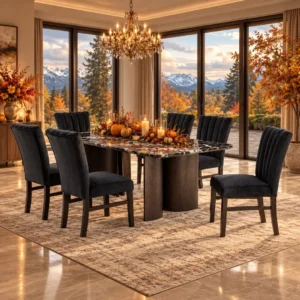 Selsey 7 Pc Dining Table Set in Black Finish by Furniture of America