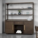 Vellara Storage Hutch & Buffet with Dark Walnut Stone Top by Furniture of America