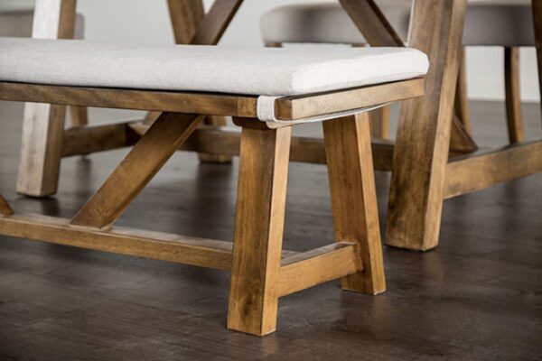 Losone Bench in Rustic Brown & White Upholstered By Furniture of America - Image 3