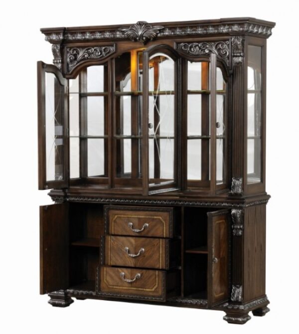 Hutch and Buffet Traditional Dark Brown Dining Storage with Touch Lighting by Furniture of America - Image 4