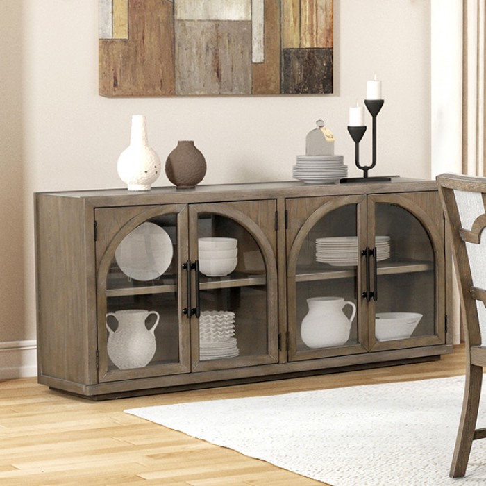 Clements Oak Sideboard with Glass DoorsFM3411AK-SV – Modern Farmhouse by Furniture of America | U-Trade Furniture Clements Oak Sideboard with Glass DoorsFM3411AK-SV – Modern Farmhouse by Furniture of America - Image 1