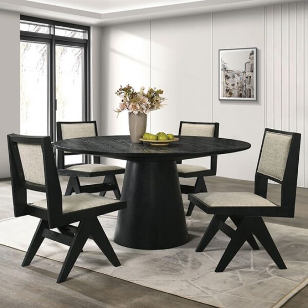 Tottenham 59" Round Dining Table FM3222BK-RT-59-TABLE – Sleek Black by Furniture of America - Image 2