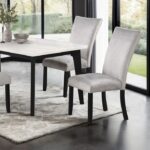 Contemporary  FM3330BK-T Black & White Dining Table – 70" Marble Top by Furniture of America
