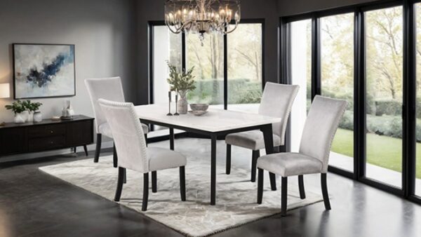 Contemporary  FM3330BK-T Black & White Dining Table – 70" Marble Top by Furniture of America - Image 7