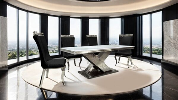 Chrome Dining Table with Sintered Stone Top  FM33002SV-T by Furniture of America - Image 2