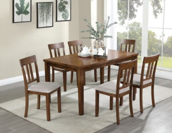 Medford 7 PC. Dining Table set Walnut/Beige Transitional by Furniture of America - Image 2