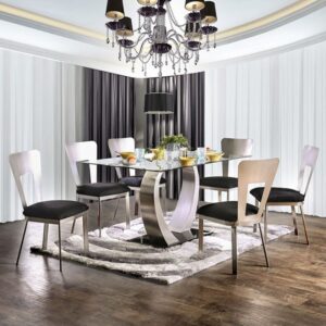 Nova Dining Table Contemporary Silver, Black by Furniture of America