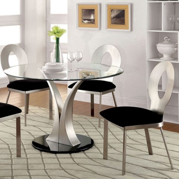 Valo Dining Table Contemporary Silver, Black by Furniture of America - Image 2