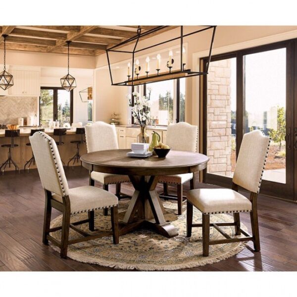 Julia 5 Pc Dining Table Set Rustic Light Oak/Beige by Furniture of America - Image 3
