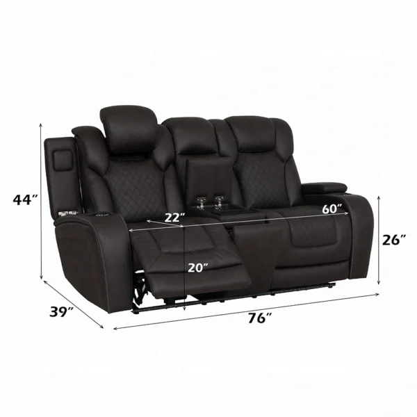 Wendell Power Motion Loveseat with Console, Wireless Charger, Storage, USB & LED by ACME - Image 6