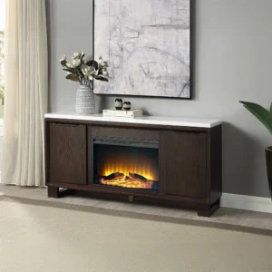 Edwyn Server with Natural Marble Top & Fireplace by ACME
