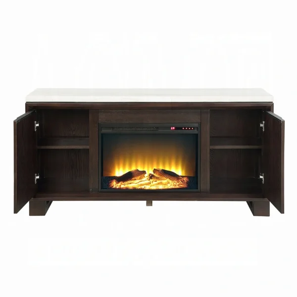 Edwyn Server with Natural Marble Top & Fireplace by ACME - Image 2