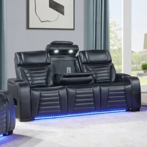 Ephron Black Leather Modern Motion Sofa with Power Reclining by ACME
