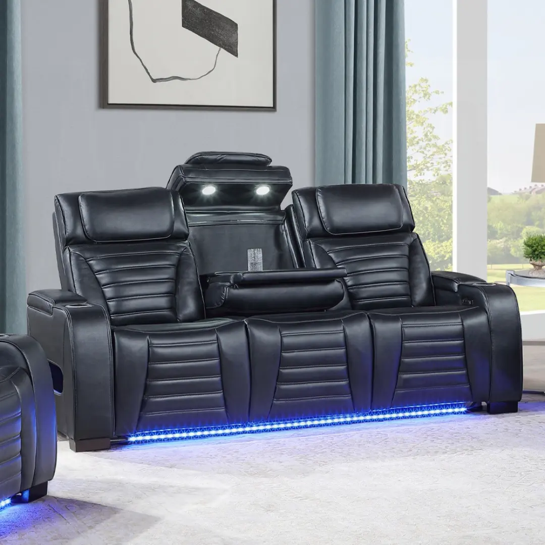 Ephron Black Leather Modern Motion Sofa with Power Reclining by ACME | U-Trade Furniture Ephron Black Leather Modern Motion Sofa with Power Reclining by ACME - Image 1