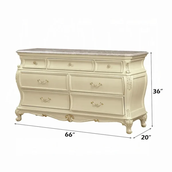 Chantelle Pearl white 7 Drawer Dresser with Granite Top by ACME - Image 2