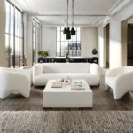 Link Ivory Fabric Curved Sofa By Diamond Sofa