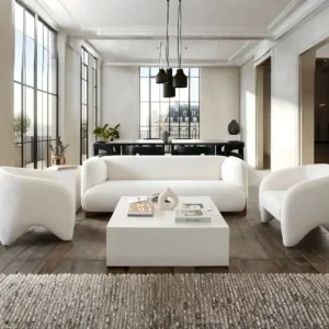 Link Ivory Fabric Curved Sofa By Diamond Sofa