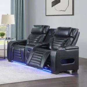 Ephron Black Leather Power Motion Recliner Loveseat with Console by ACME