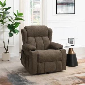 Lusio Brown Linen Power Recliner Lift Chair & Cup Holder by ACME