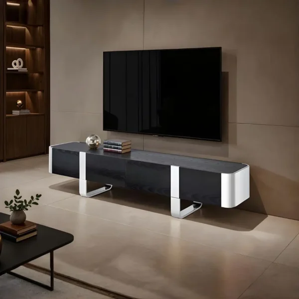 Leknes Tv Stand Console Black w/ Silver Frame By Furniture Of America - Image 2