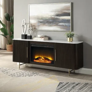 Clayten Espresso Server with Marble Top & Fireplace by ACME