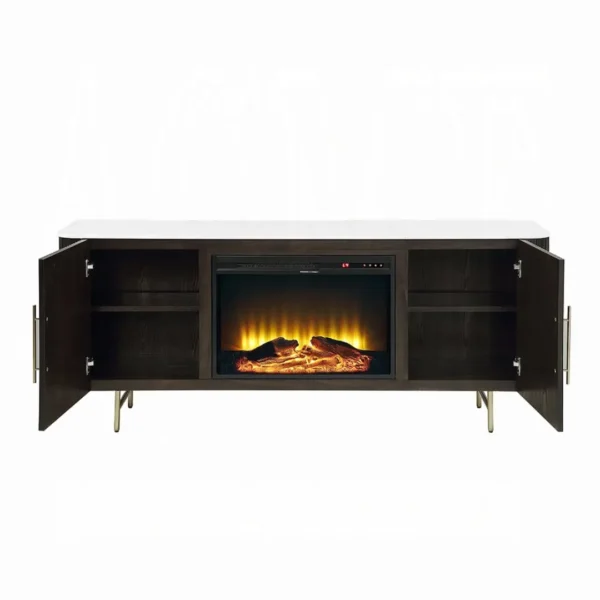 Clayten Espresso Server with Marble Top & Fireplace by ACME - Image 3