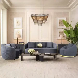 Grey Living Room Chair With Gold Trim By McFerran