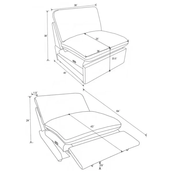 Collins Armless Modern Recliner By Coaster Furniture - Image 14