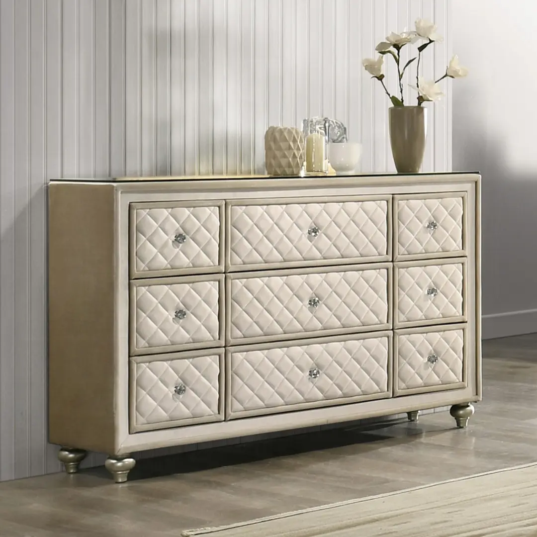 Lucienne Beige Velvet Dresser by ACME | U-Trade Furniture Lucienne Beige Velvet Dresser by ACME - Image 1
