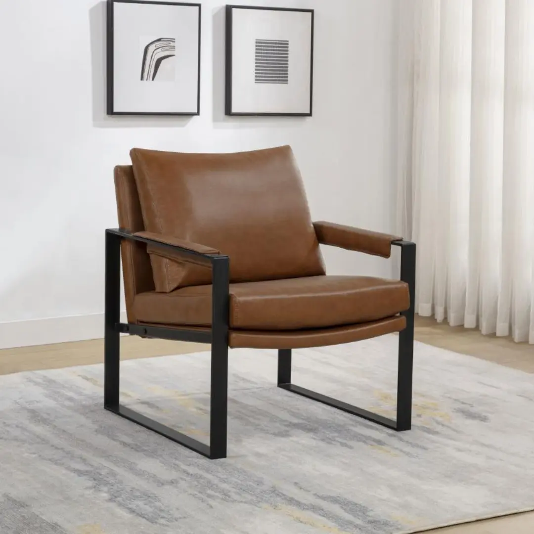 Rosalind Brown Leather Accent Chair By Coaster Furniture | U-Trade Furniture Rosalind Brown Leather Accent Chair By Coaster Furniture - Image 1