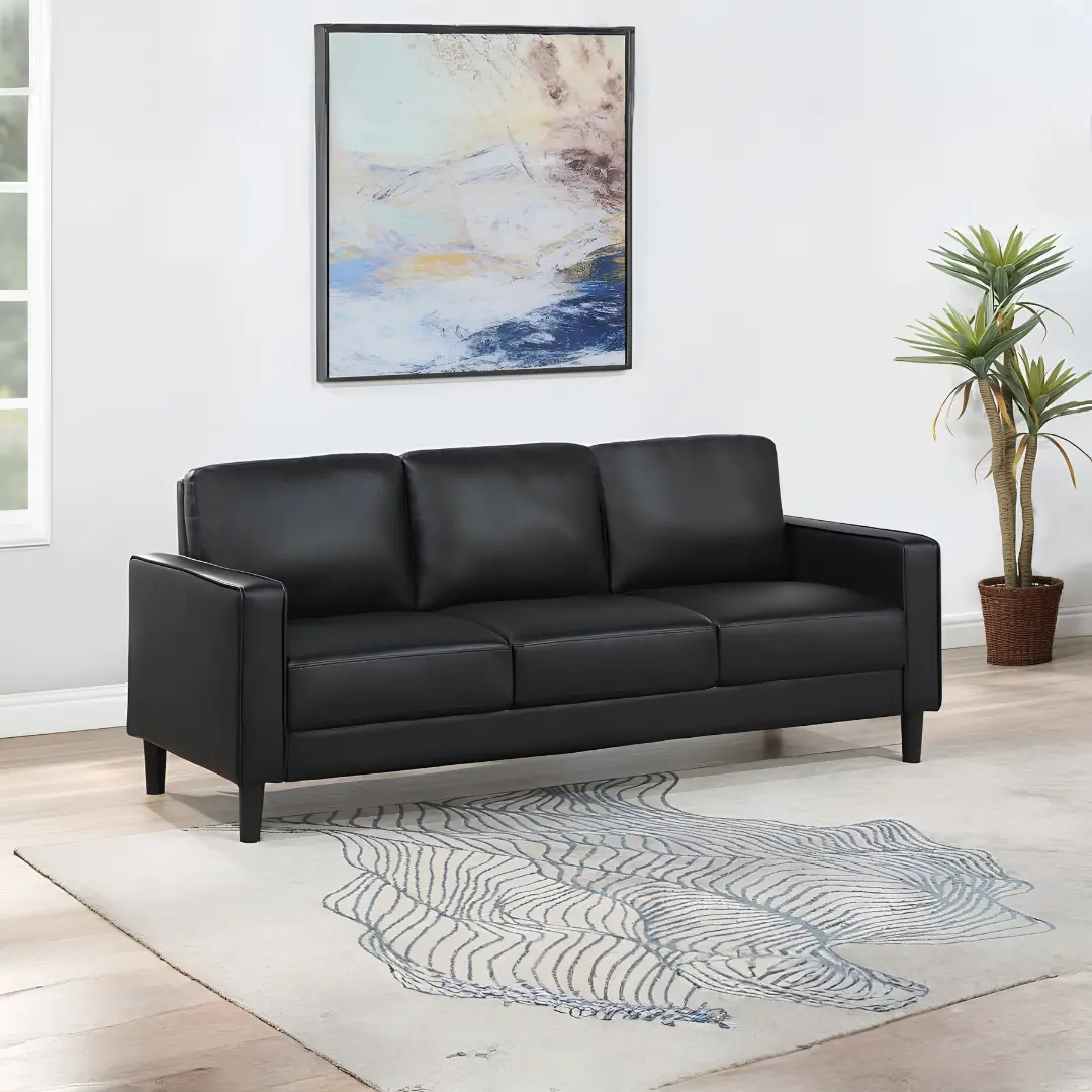 Ruth Upholstered Black Leather Sofa By Coaster Furniture | U-Trade Furniture Ruth Upholstered Black Leather Sofa By Coaster Furniture - Image 1