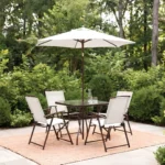 Fallone Beige Outdoor Dining Set with Umbrella By Furniture of America