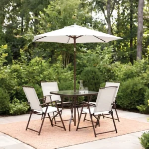 Fallone Beige Outdoor Dining Set with Umbrella By Furniture of America