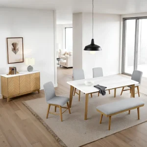 Mandier 6 Pc Marble Dining Table Set & Bench by Furniture of America