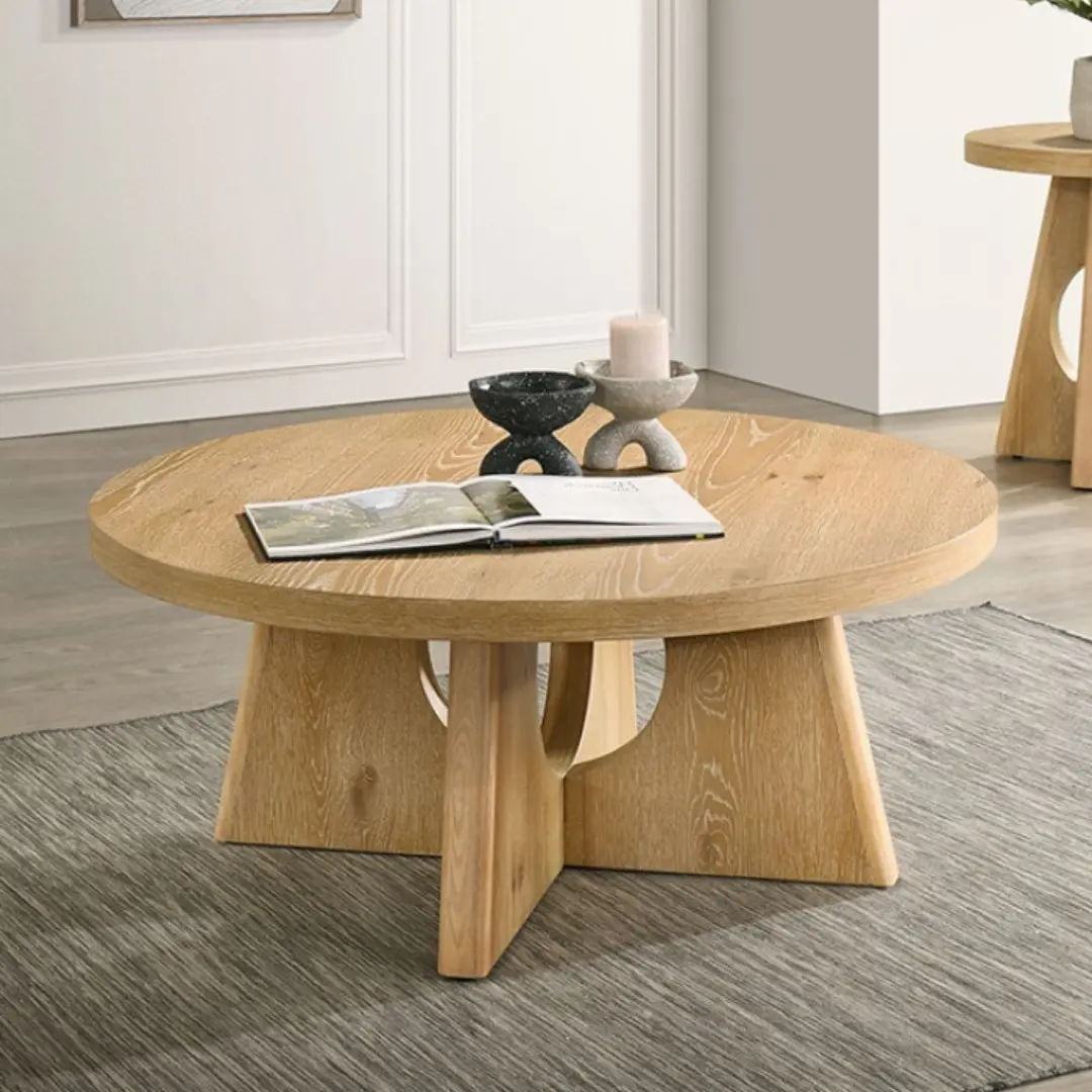 Olgod Round Wooden Coffee Table by Furniture of America | U-Trade Furniture Olgod Round Wooden Coffee Table by Furniture of America - Image 1