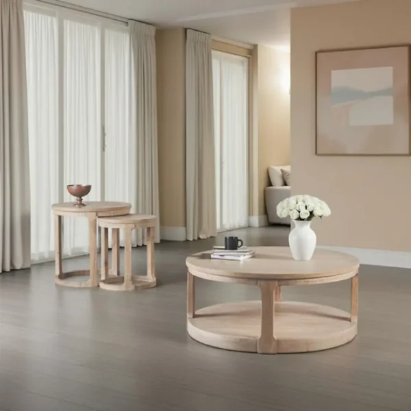 Hickory Round Wood Coffee Table by Furniture of America - Image 9